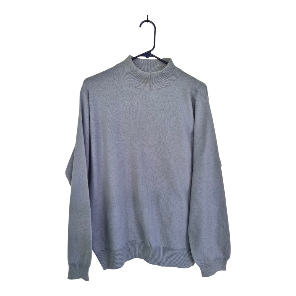 Charter Club 100% Cashmere Sweater Large Blue Mock Neck Quiet Luxury Soft Knit